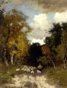Autumn: Leading The Sheep Through A Forest Autumn: Leading The Sheep Through A Forest