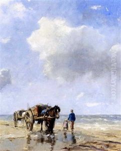 A Shell Fisher On Scheveningen Beach by Johan Frederik Cornelis Scherrewitz