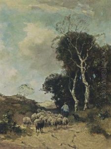 A Shepherd And His Flock In A Wooded Landscape A Shepherd And His Flock In A Wooded Landscape