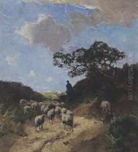A Shepherd And His Flock In The Dunes