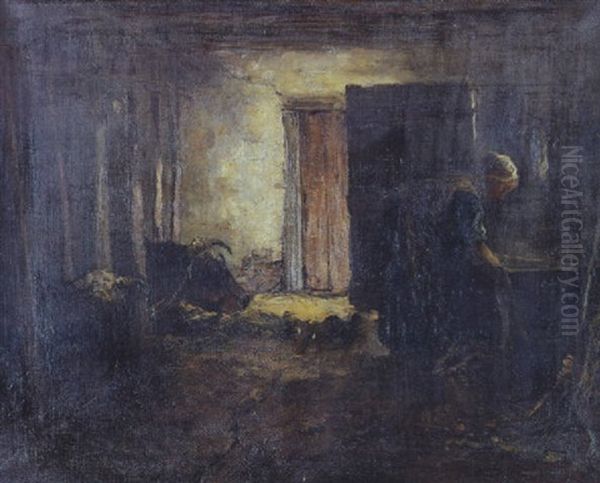 A Barn Interior With Animals And Washer Woman - view 1