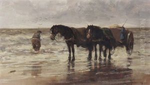 A Shellfisher On The Beach, Noordwijk by Johan Frederik Cornelis Scherrewitz