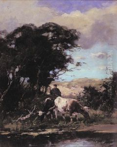 Cattle Drinking by Johan Frederik Cornelis Scherrewitz