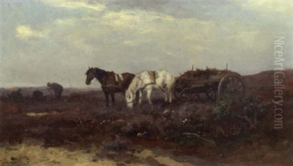 Horses And A Cart On A Heath - view 1