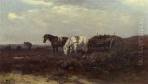 Horses And A Cart On A Heath by Johan Frederik Cornelis Scherrewitz