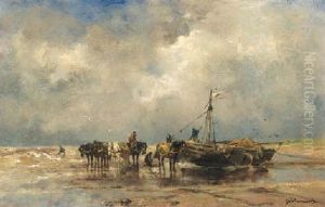 A Coastal Scene With Shell Fishers In The Surf by Johan Frederik Cornelis Scherrewitz