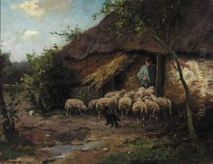 Leading The Flock Into The Stable by Johan Frederik Cornelis Scherrewitz