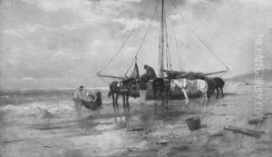 Unloading The Day's Catch by Johan Frederik Cornelis Scherrewitz