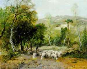 A Shepherd With His Flock In The Dunes by Johan Frederik Cornelis Scherrewitz