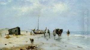 Shellfishermen On The Beach by Johan Frederik Cornelis Scherrewitz