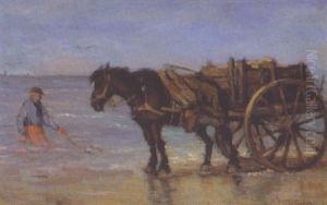 Horse And Cart And Shell Fisherman by Johan Frederik Cornelis Scherrewitz