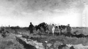 Farmers Ploughing Their Fields by Johan Frederik Cornelis Scherrewitz