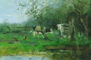 Cows In An Orchard by Johan Frederik Cornelis Scherrewitz