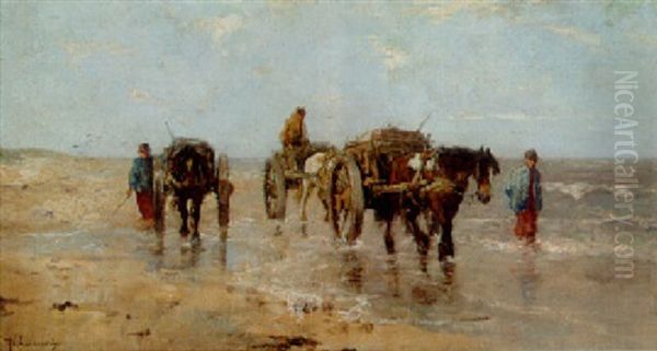 Baltic Peasants Gathering Seaweed On The Shore - view 1
