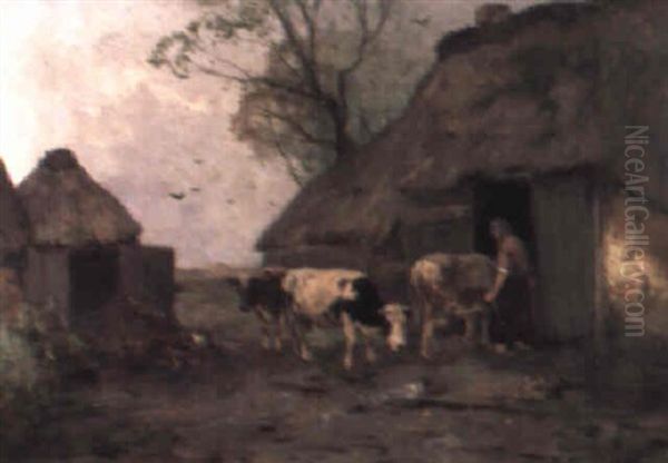 Herding Cattle Into A Barn - view 1
