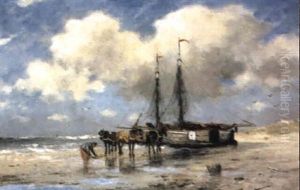 On The Beach At Scheveningen by Johan Frederik Cornelis Scherrewitz