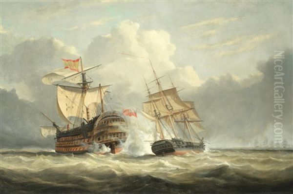 Captain Richard Bowen's 38-gun Frigate Terpsichore Engaging The Mighty 136-gun Spanish 4-decker Santissima Trinidad On 1st March 1797, Two Weeks After The Battle Of Cape St. Vincent - view 1