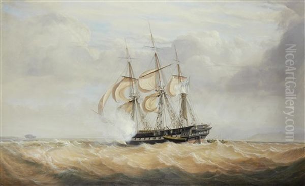 The Frigate H.m.s. Pique Successfully Being Refloated Off Labrador, 23rd October 1835 - view 1