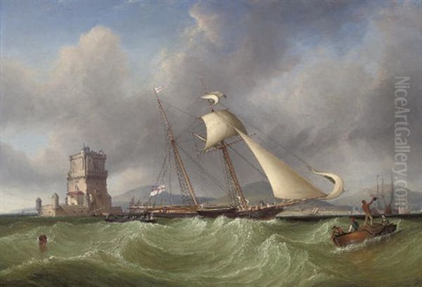 Lord Belfast's Yacht "emily" Hove-to For Her Owner To Come Aboard, At The Mouth Of The Tagus, Lisbon - view 1
