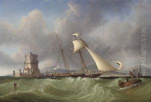 Lord Belfast's Yacht "emily" Hove-to For Her Owner To Come Aboard, At The Mouth Of The Tagus, Lisbon