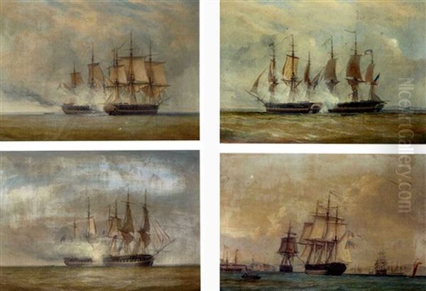 The First Cannon Volley Between H.m.s. "shannon" And The U.s.s. "chesapeake" (+ 3 Others; Set Of 4) - view 1