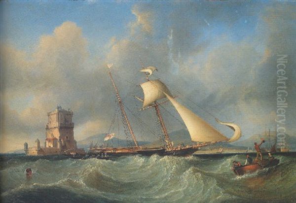 Lord Belfast's Yacht "emily" Hove-to For Her Owner To Come Aboard, Off The Belem Tower, Lisbon - view 1