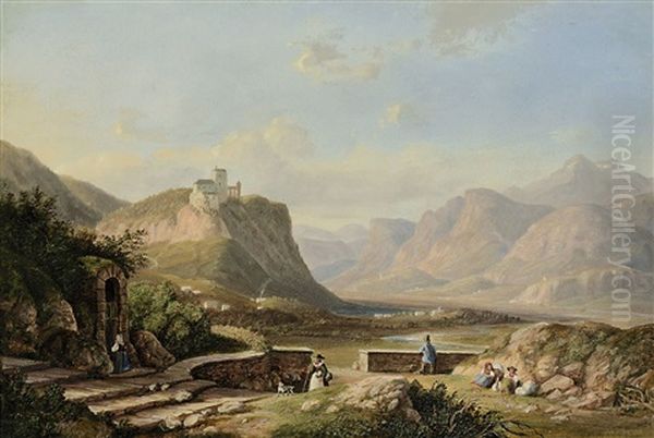 Gebirgslandschaft Mit Rastenden Bauern - view 1