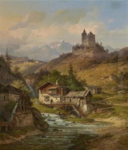 A View Of Riom Castle (casti Da Riom) In Grisons (switzerland) by Wilhelm Scheuchzer