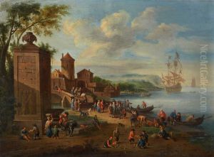 Belebtes Hafenufer by Peeter Bout
