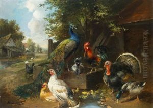 Poultry At The Trough by Julius Scheuerer