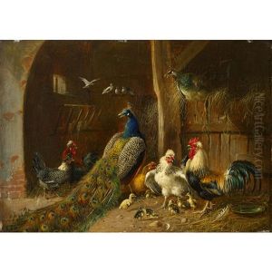 Barnyard Scene With Chickens And Peacocks (+ Rooster And Chicks; 2 Works)