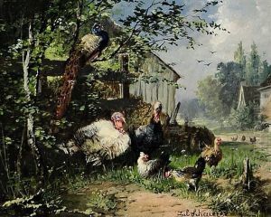 Huhnerhof Mit Pfau Und Truthahnen by Julius Scheuerer