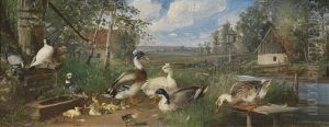 Huhner Und Enten Am Bauernhof by Julius Scheuerer