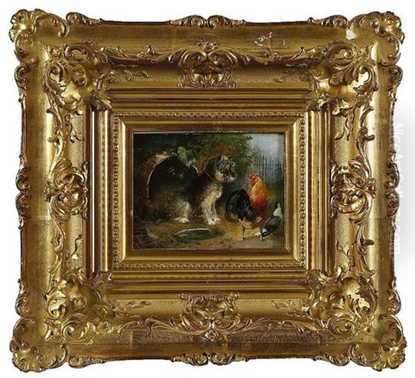 Terrier With Cockerel And Dove, Friends - view 1