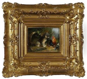 Terrier With Cockerel And Dove, Friends