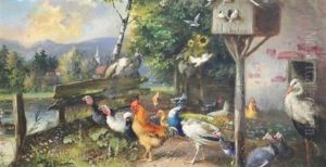 Chickens And Wildfowl Beside A River