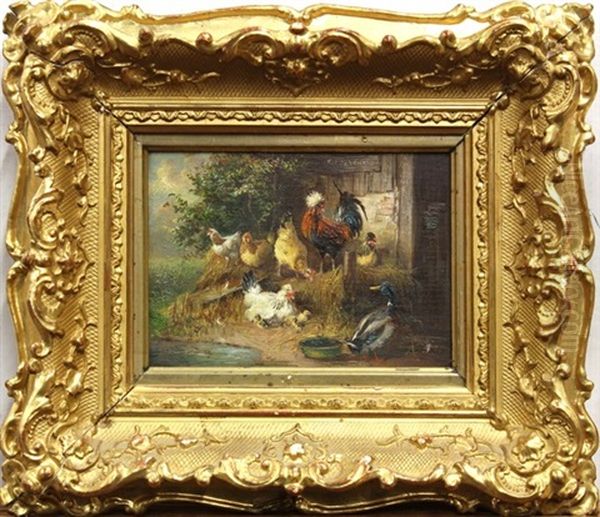 Barnyard Scene With Chickens, Rooster, Ducks, And Peacock (+ Another, Lrgr; 2 Works) - view 1