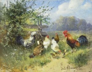 Hahn Und Huhner Im Grunen by Julius Scheuerer