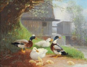 Ducks On The Brookside by Julius Scheuerer
