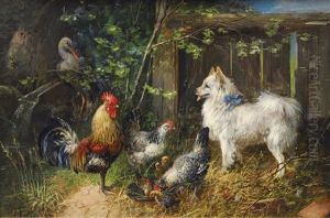 Spitz In The Farmyard by Julius Scheuerer