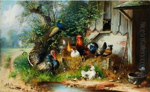 Federvieh Vor Den Stallungen by Julius Scheuerer
