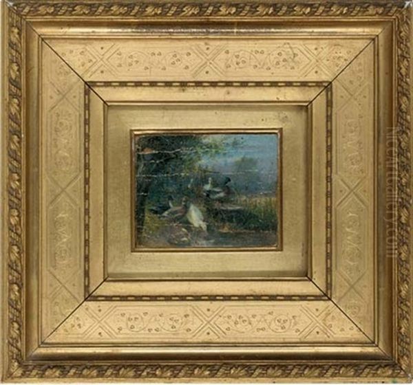 Cock Of The Roost (+ Ducks By The Pond; Pair) by Julius Scheuerer