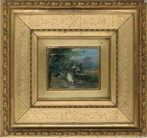 Cock Of The Roost (+ Ducks By The Pond; Pair) by Julius Scheuerer