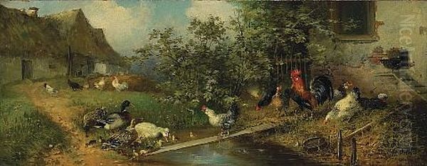 Chickens And Ducks By A Stream - view 1