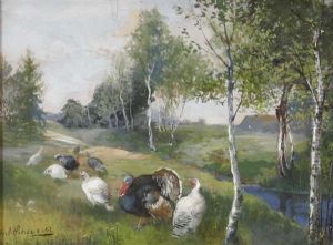 Huhner Bei Einem Hof (+ Truthahne An Einem Bachlauf; 2 Works)
