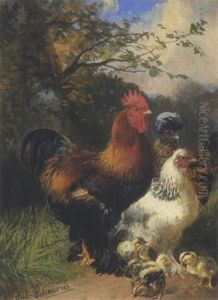 Huhnerfamilie by Julius Scheuerer
