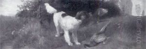 Zwei Jagdhunde Haben Einen Fasan Gestellt by Julius Scheuerer