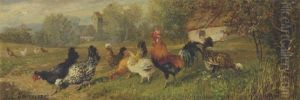 Hens And Chickens In A Summer Field by Julius Scheuerer