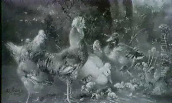 Huhner Und Enten Am Weiher - view 1