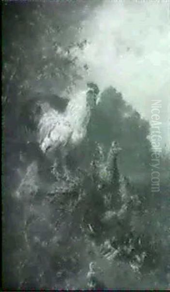 Ducks, Hens And Cockerel In A Landscape - view 1